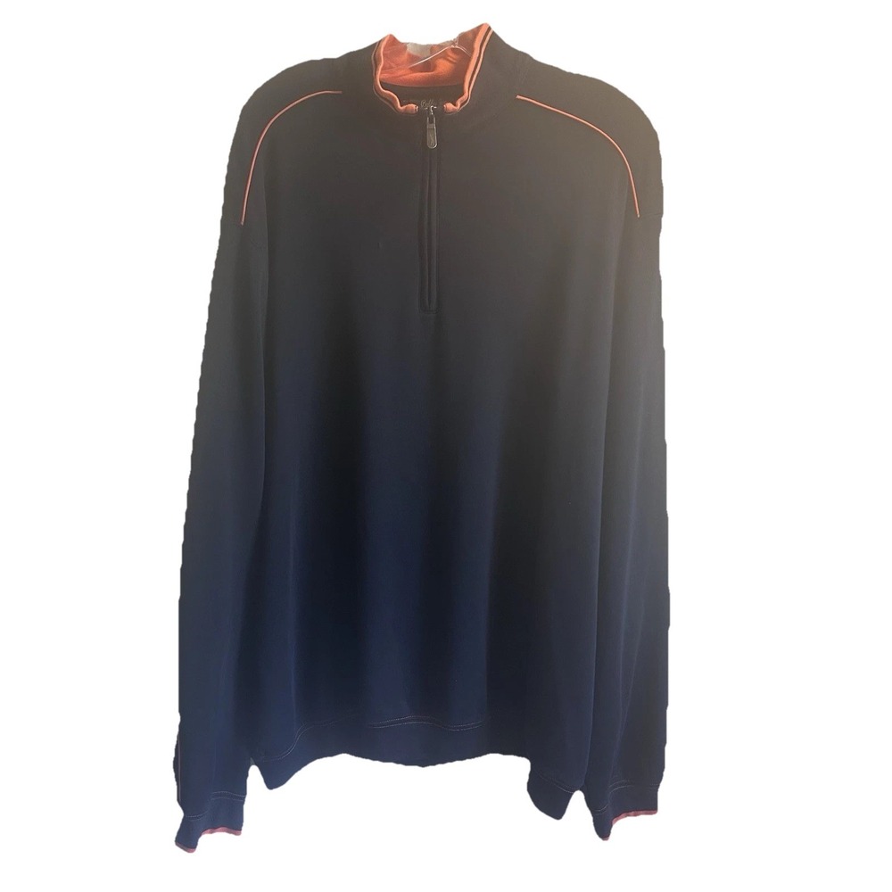 Bobby Jones Pima Cotton Golf 1/4 Zip Pullover Sweater Men XL Navy Orange TrimEUC